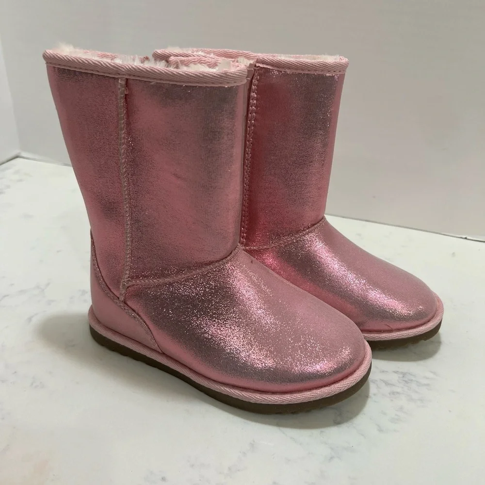 Pink Sparkly Mid-Calf Boots with Plush Finish